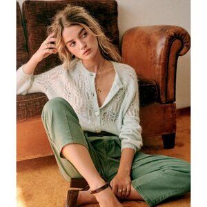 EUC Sezane Tonio Mohair Wool Fancy Knit Cardigan Seafoam Small